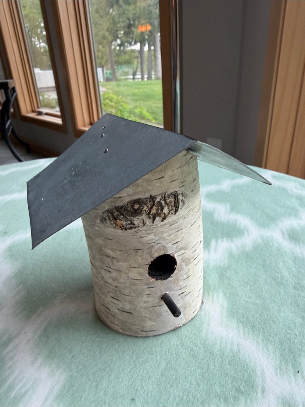 NEW handmade rustic Natural Birch Wood hummingbird Birdhouse 5” tall